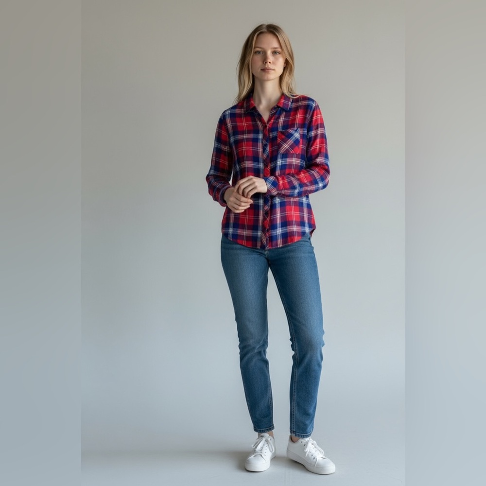 Rails Super Soft Checkered Long Sleeve Button Down Flannel Collared Shirt
